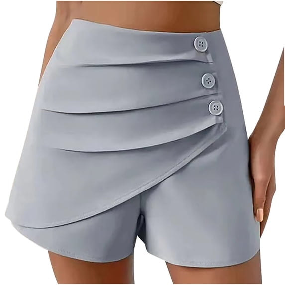 REALiKUN Women Casual Shorts High Waist Side Button Ruched Comfy Shorts Solid Ruffle Summer Dressy Shorts