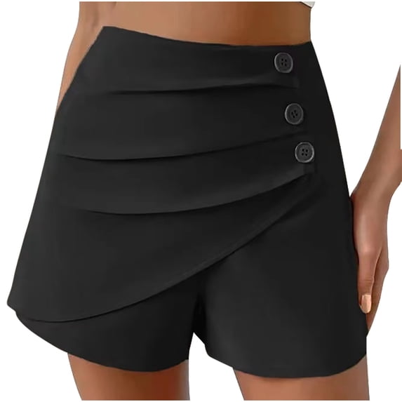 REALiKUN Women Casual Shorts High Waist Side Button Ruched Comfy Shorts Solid Ruffle Summer Dressy Shorts