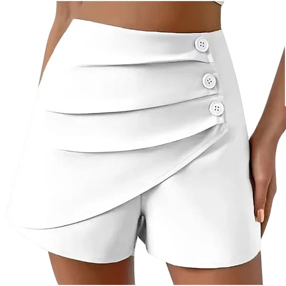 REALiKUN Women Casual Shorts High Waist Side Button Ruched Comfy Shorts Solid Ruffle Summer Dressy Shorts