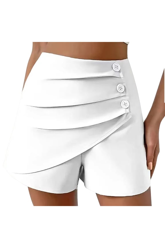 Women Casual Shorts High Waist Side Button Ruched Comfy Shorts Solid Ruffle Summer Dressy Shorts
