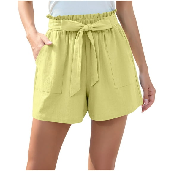 REALiKUN Women Casual Shorts Ruffle Bowknot Tie Waist Summer Shorts with Pockets