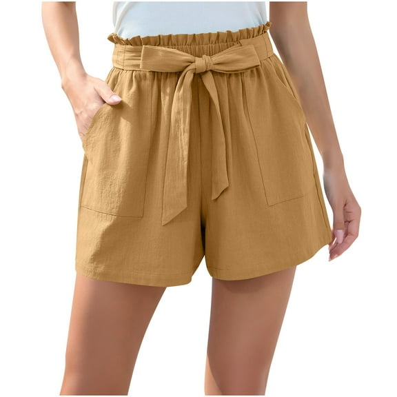 REALiKUN Women Casual Shorts Ruffle Bowknot Tie Waist Summer Shorts with Pockets