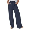 thumbnail image 1 of REALiKUN Women Casual Wide Leg Pant Elastic Waist Wide Leg Linen Pant Loose Long Palazzo Trousers with Pockets, 1 of 6
