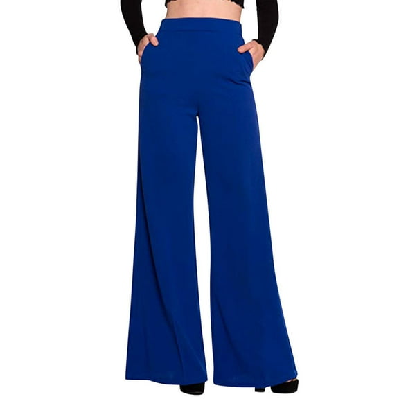 REALiKUN Women Casual Wide Leg Pants High Waisted Business Work Casual Pants Loose Flowy Beach Palazzo Pants Blue M