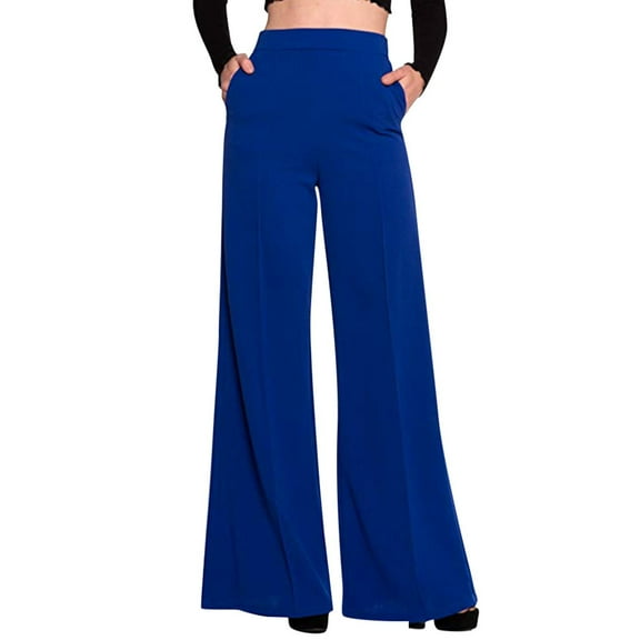 REALiKUN Women Casual Wide Leg Pants High Waisted Business Work Casual Pants Loose Flowy Beach Palazzo Pants Blue S