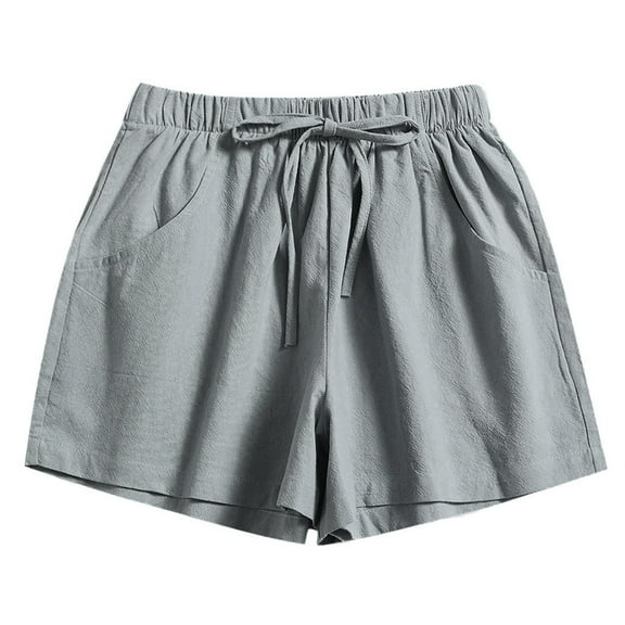 REALiKUN Women Comfy Drawstring Casual Elastic Waist Pocketed Shorts Gray L