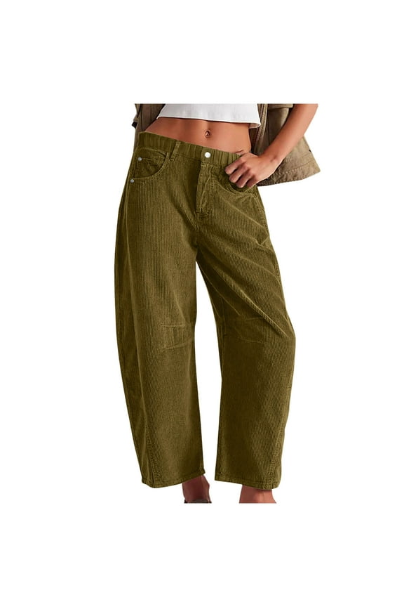 Women Corduroy Jeans Women Baggy Boyfriend Pants Cargo Wide Leg Midrise Button Fall Winter