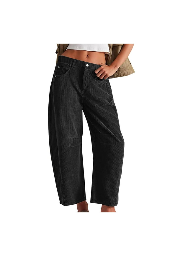 Women Corduroy Jeans Women Baggy Boyfriend Pants Cargo Wide Leg Midrise Button Fall Winter