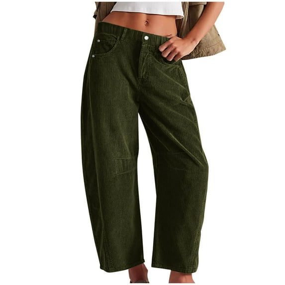 REALiKUN Women Corduroy Jeans Women Baggy Boyfriend Pants Cargo Wide Leg Midrise Button Fall Winter