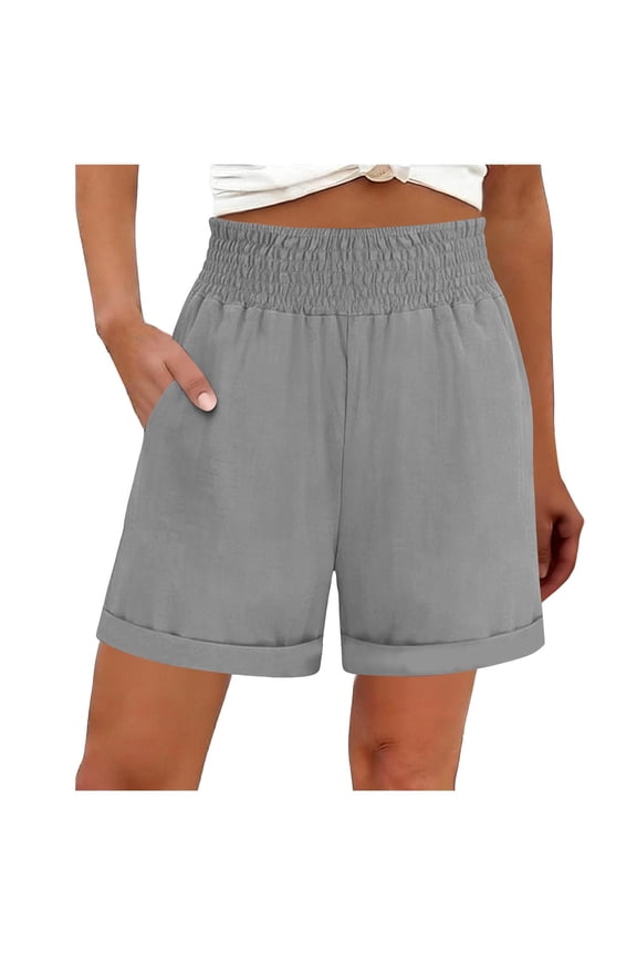 Women Coverup Shorts Smocked Waist High Rise Swimsuit Coverup Shorts with Side Pockets