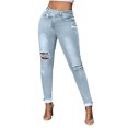 thumbnail image 1 of REALiKUN Women Cuffed Ripped Jeans Distressed Ripped Skinny Stretchy Denim Pant, 1 of 7
