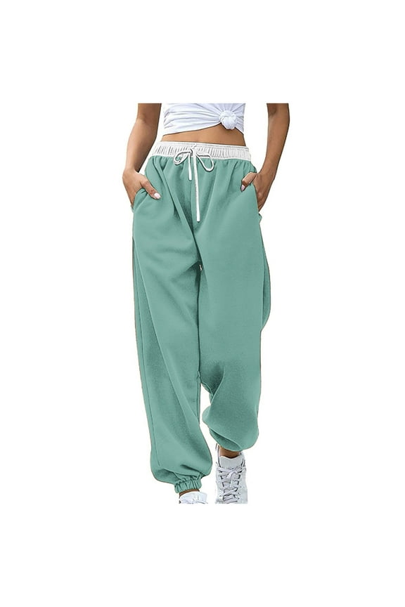Women Elastic Waisted Fall Drawstring Loose Fit Joggers Workout Gym Running Athletic Pants with Pockets