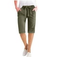 thumbnail image 1 of REALiKUN Women Half Cotton Linen Pants with Pockets Elastic Waist Bermuda Short Pant Summer Beach Straight Knee Length Pant, 1 of 8