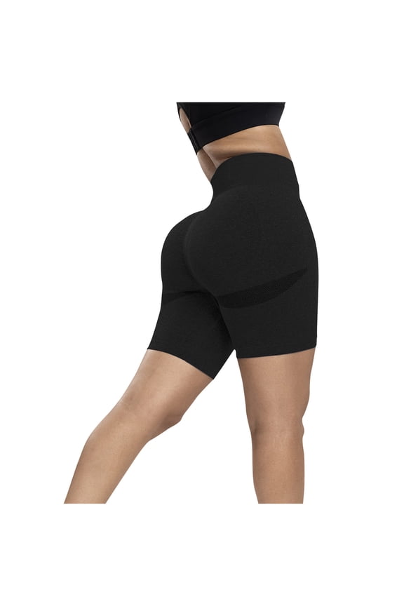 Women High Wasit Booty Shorts Workout Tights Ruched Butt Lift Yoga Legging Pants Black L