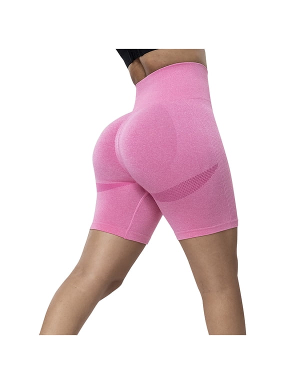 Women High Wasit Booty Shorts Workout Tights Ruched Butt Lift Yoga Legging Pants Hot Pink S