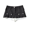 thumbnail image 1 of REALiKUN Women Mini Denim Shorts Fashion Summer Casual Solid High Waisted Pleated Ruffle Hem Jean Short Lining Skirt, 1 of 8