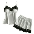 thumbnail image 1 of REALiKUN Women Pajama Set Lace Trim Short PJ Set Modal Sleeveless Sleepwear Drawstring Waist Nightwear White M, 1 of 4