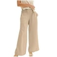 thumbnail image 1 of REALiKUN Women Pull On Pants Elastic Waisted Casual Wide Leg Long Lounge Trousers with Pocket Beach Wear, 1 of 7