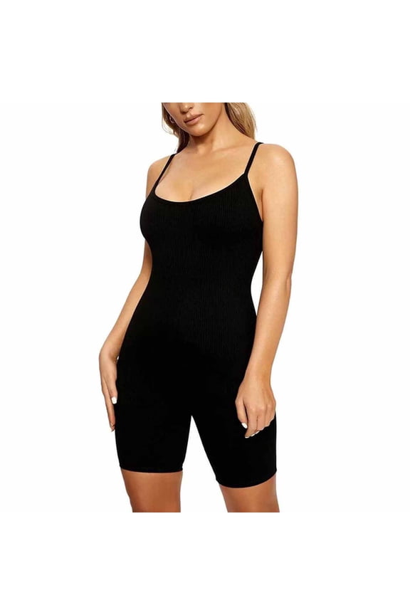 Women Romper Bodycon Sleeveless Spaghetti Straps Short Jumpsuit One Piece Bodysuit Onesie Pajamas Playsuit