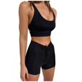 thumbnail image 1 of REALiKUN Women Seamless Yoga Outfits 2 Piece Workout Short Sleeve Crop Top with High Waisted Running Shorts Sets Black M, 1 of 8