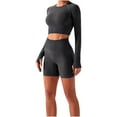 thumbnail image 1 of REALiKUN Women Seamless Yoga Outfits 2 Piece Workout Short Sleeve Crop Top with High Waisted Running Shorts Sets Dark Gray L, 1 of 8