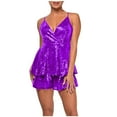 thumbnail image 1 of REALiKUN Women Sexy Sequin Romper Dress Sparkly Glitter Spaghetti Strap Layered Ruffle Short Jumpsuits for Club Party, 1 of 5