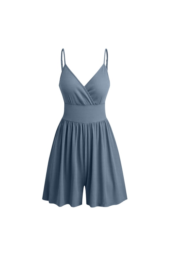 Women Sexy Strapless Rompers Flowy Summer Spaghetti Strap Shorts Jumpsuits Wrap V Neck Overalls