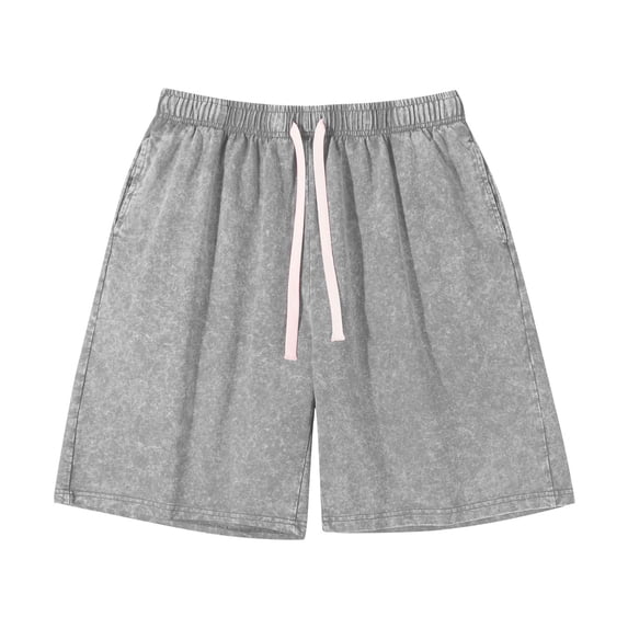 REALiKUN Women Shorts Athletic Acid Washed Cotton Gym Short Elastic Waist Drawstring Workout Jogger Pants with Pockets