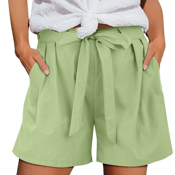 REALiKUN Women Summer Casual Shorts Bowknot Tie Waist Beach Vacation Shorts with Pockets