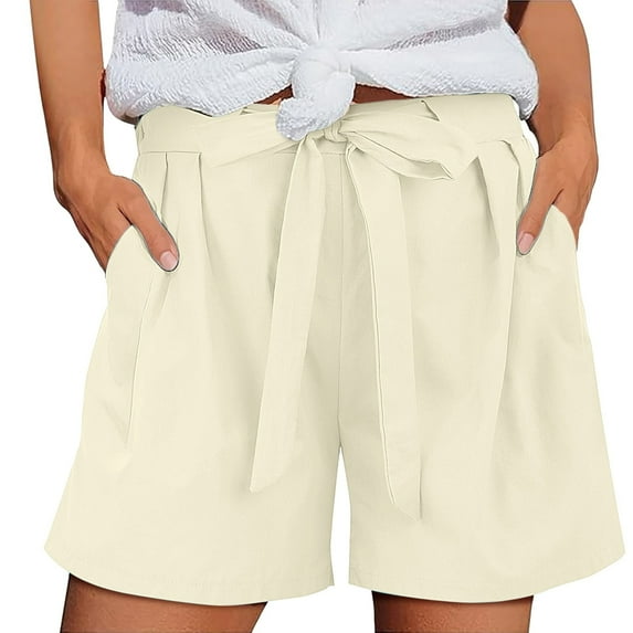 REALiKUN Women Summer Casual Shorts Bowknot Tie Waist Beach Vacation Shorts with Pockets