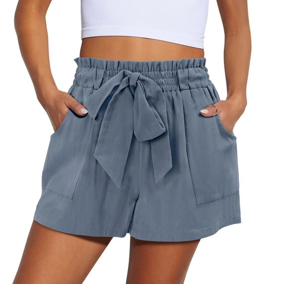REALiKUN Women Summer Casual Shorts High Waisted Cotton Shorts with Pockets Bowknot Tie Waist