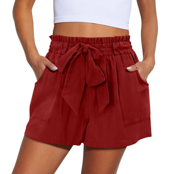 REALiKUN Women Summer Casual Shorts High Waisted Cotton Shorts with Pockets Bowknot Tie Waist