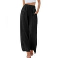 thumbnail image 1 of REALiKUN Women Summer Linen Beach Flowy Pants Lightweight Drawstring Waist Wide Leg Vacation Clothes with Pockets, 1 of 7