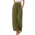 thumbnail image 1 of REALiKUN Women Summer Linen Beach Flowy Pants Lightweight Drawstring Waist Wide Leg Vacation Clothes with Pockets, 1 of 7