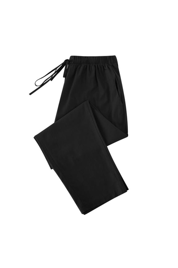 Women Summer Pants Drawstring Waist Wide Pull On Leg Pants Loose Fit with Pockets