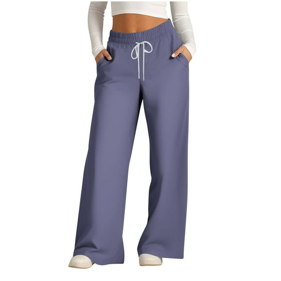 REALiKUN Women Sweatpants Workout Gym Active Comfy Joggers Baggy Wide Leg High Waisted Lounge Bottom Cinch Sweat Pants