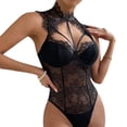 thumbnail image 1 of REALiKUN Women Teddy Lingerie Sexy Snap Crotch Lace Bodysuit Halter One Piece Lingerie Top with Underwire Push Up Bra, 1 of 5