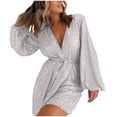 thumbnail image 1 of REALiKUN Women V Neck Sparkly Sequin Romper Club Party Long Sleeve Shorts Jumpsuit Glitters Ruffle One Piece Shinny Outfit, 1 of 6
