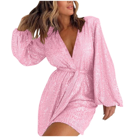 REALiKUN Women V Neck Sparkly Sequin Romper Club Party Long Sleeve Shorts Jumpsuit Glitters Ruffle One Piece Shinny Outfit