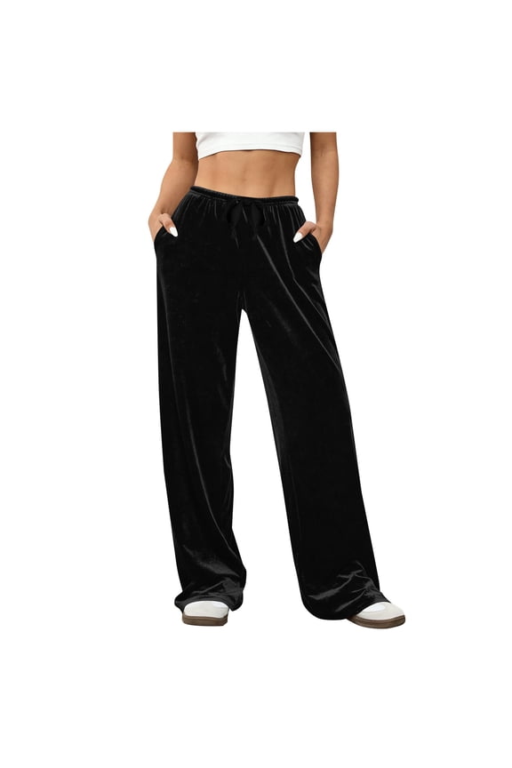 Women Velour Pants Soft Velvet Sweatpants Straight Leg Athletic Joggers Casual Lounge Pajama Pants with Pockets