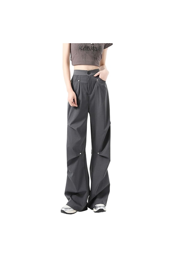 Women Wide Leg Baggy Cargo Sweatpant Loose Hip Hop Ruched Techno Parachute Pants Streetwear
