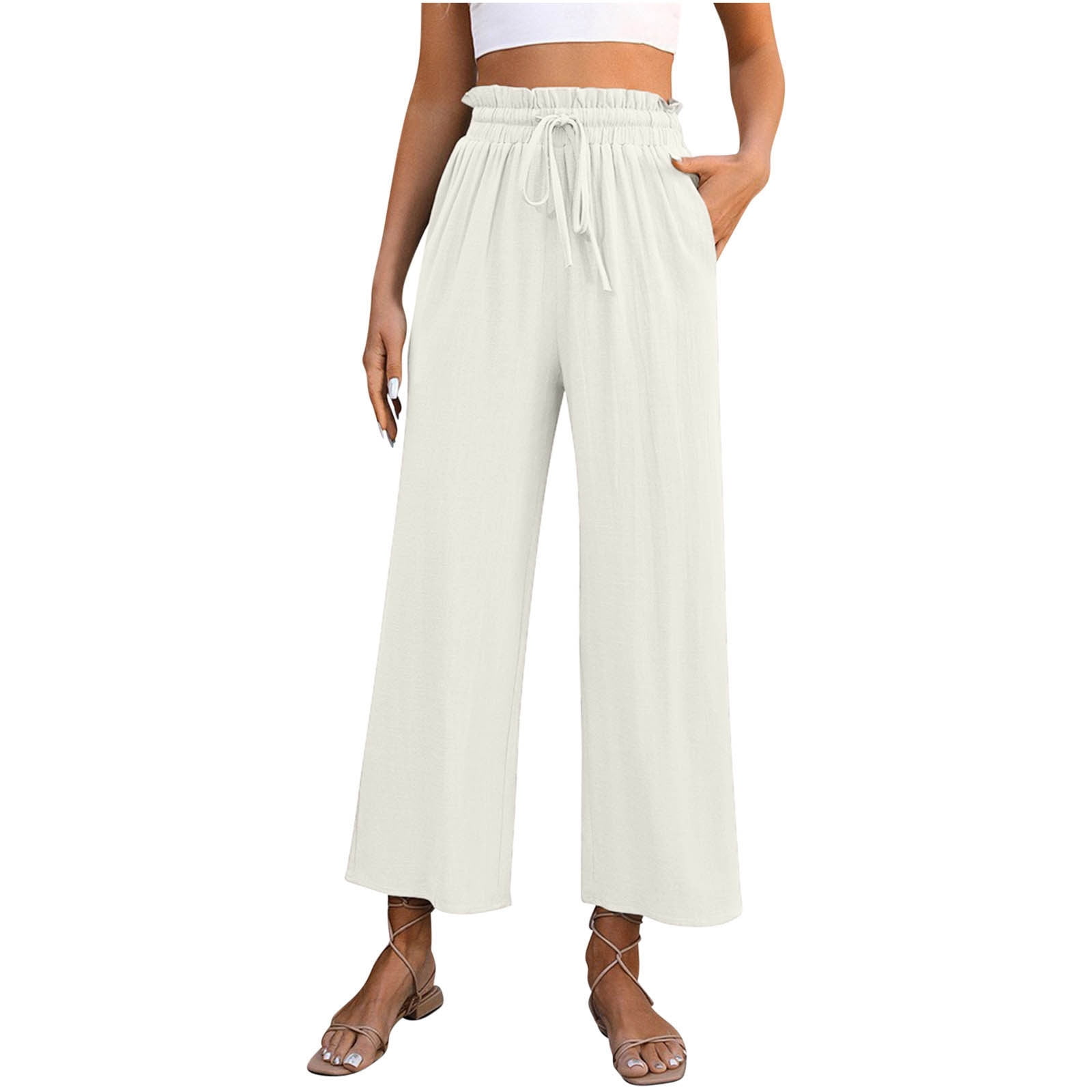 Jones NY Women's High Waist Linen Blend Wide Leg Cropped