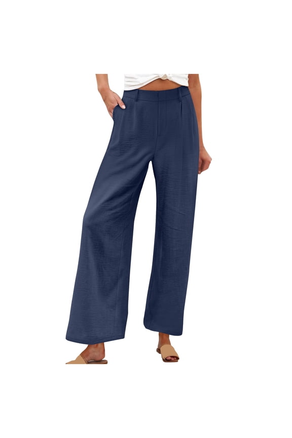Women Wide Leg Pants High Elastic Waisted in The Back Business Work Trousers Long Casual Pants with Pockets