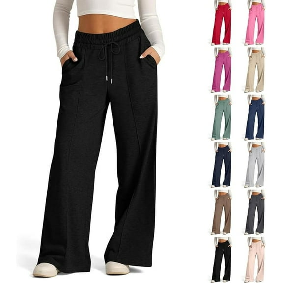 REALiKUN Women Wide Leg Sweatpants Drawstring High Waisted Joggers Casual Trouser Sweat Palazzo Pants with Pockets