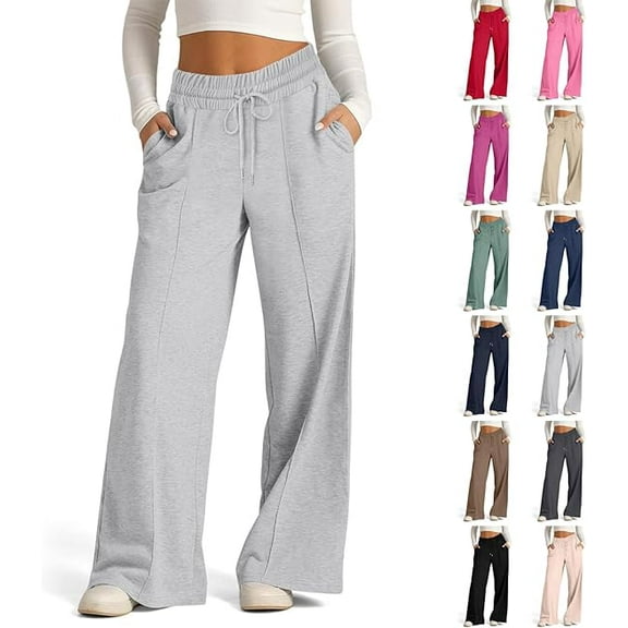 REALiKUN Women Wide Leg Sweatpants Drawstring High Waisted Joggers Casual Trouser Sweat Palazzo Pants with Pockets