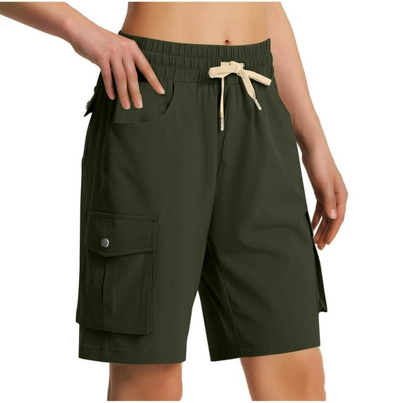 REALiKUN Women's 9" Hiking Cargo Shorts Quick Dry Lightweight Summer Shorts for Camping Travel Golf 6 Pockets