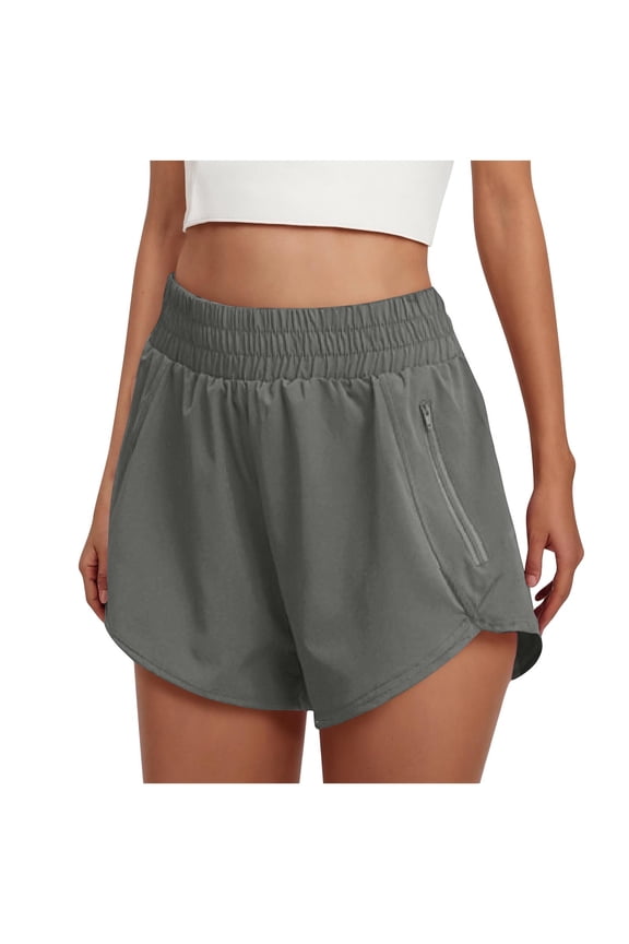 Women's Athletic Shorts High Waisted Running Shorts with Zip Pocket Side Split Short Gym Workout Pants