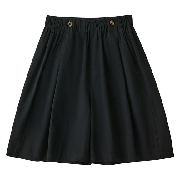 REALiKUN Women's Bermuda Shorts Button High Waisted Wide Leg Trouser Shorts Pocketed Oversized Loose Fit Business Shorts