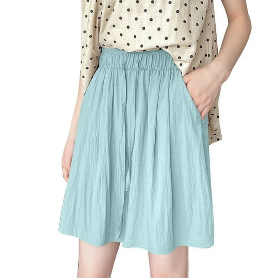 REALiKUN Women's Bermuda Shorts Knee Length Wide Leg High Waisted Shorts Pull On Pocketed Summer Beach Flowy Capri Pants