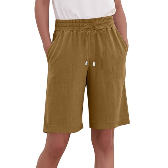 REALiKUN Women's Bermuda Shorts Loose High Waisted with Pockets Knee Length for Yoga Casual Walking Exercise Shorts